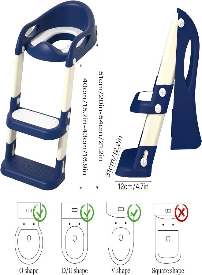 بوتي ترينينج مقعد تدريب على استخدام المرحاض مع سلم، مرحاض سلم قابل للطي للأطفال، واقي من الرذاذ، قاعدة مريحة غير قابلة للانزلاق (أزرق) - Image 4