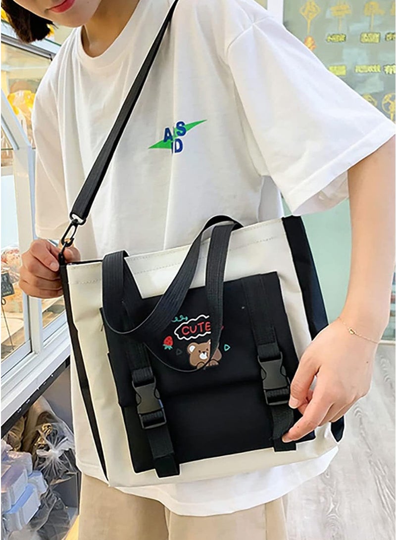 Yoawllty 5 Pcs School Bags for Girls, School Backpack Set with Charms and Pins, Pencil Case, Tote Bag and Small Bag for Teen(Black)  - Image 5
