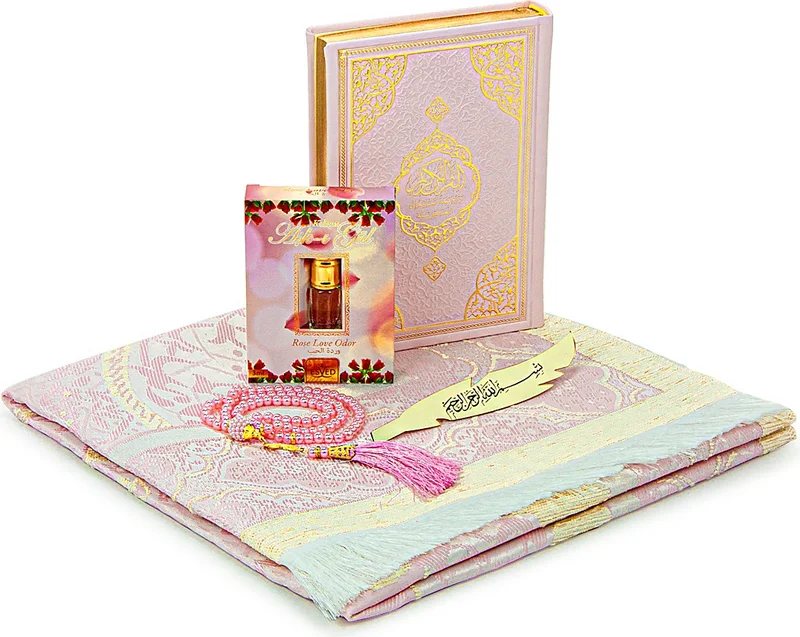 ايهفان اونلاين Ihvan Online Quran with French Meaning and Medina Calligraphy and Prayer Rug Set Pink