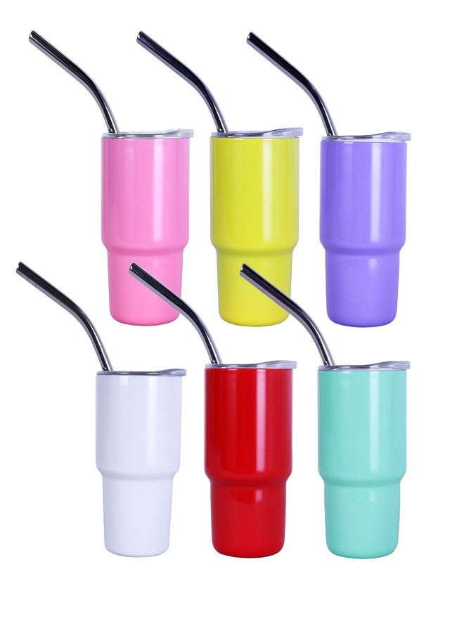 MAIKESUB 3 oz Mini Tumbler Shot Glass with Straw and Lid Colored Stainless Steel Sublimation Tumblers Double Wall Vacuum Insulated Cups Wedding Birthday Party Favors 6 Pack - Image 1