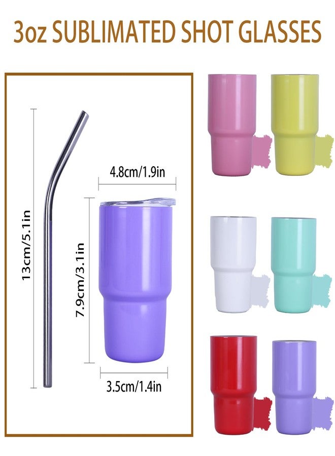MAIKESUB 3 oz Mini Tumbler Shot Glass with Straw and Lid Colored Stainless Steel Sublimation Tumblers Double Wall Vacuum Insulated Cups Wedding Birthday Party Favors 6 Pack - Image 2