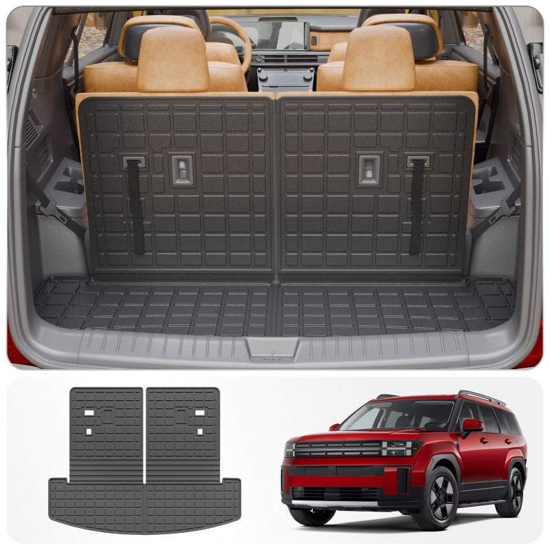 Thinzyou Cargo Mat Compatible with 2024 2025 2026 Hyundai Santa Fe Trunk Liner Cargo Liner TPE All Weather Back Seat Cover Protector Santa Fe Accessories 20242026Trunk Mat with Backrest Mat