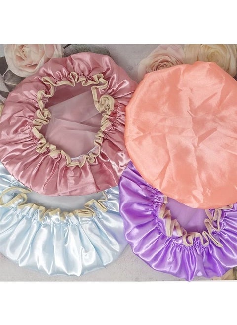 4 PCS Reusable Shower Caps,Waterproof Hair Caps for Women,Double Layers Bathing Caps for Women Hair Protection