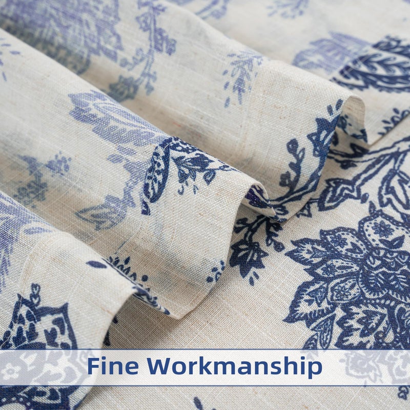 DriftAway Kitchen Curtain Floral Tier Linen Short Floral Paisley Patterned Cafe Curtains 24 Inch Length for Living Room Bathroom Freda Jacobean Farmhouse Country Drapes Rod Pocket 2 Panels Navy - Image 5