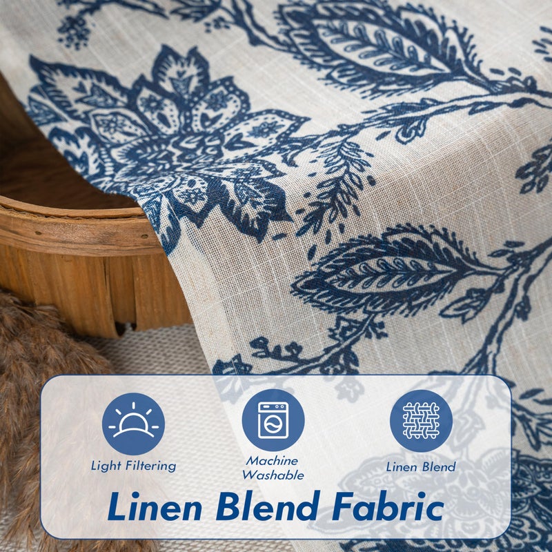 DriftAway Kitchen Curtain Floral Tier Linen Short Floral Paisley Patterned Cafe Curtains 24 Inch Length for Living Room Bathroom Freda Jacobean Farmhouse Country Drapes Rod Pocket 2 Panels Navy - Image 2