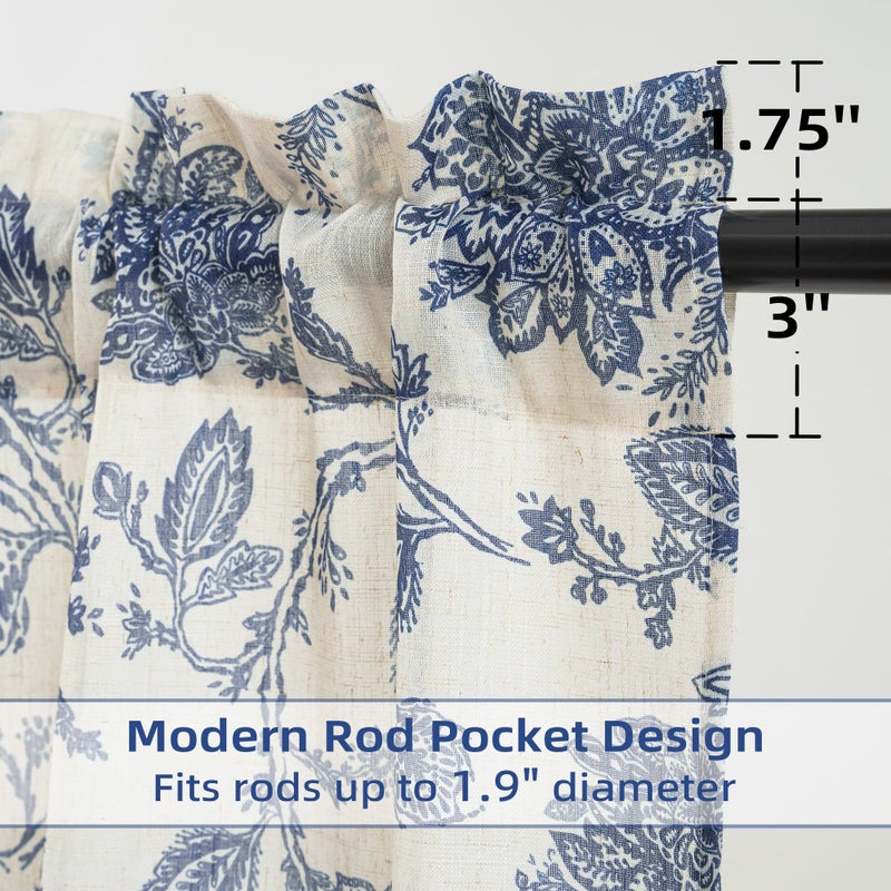 DriftAway Kitchen Curtain Floral Tier Linen Short Floral Paisley Patterned Cafe Curtains 24 Inch Length for Living Room Bathroom Freda Jacobean Farmhouse Country Drapes Rod Pocket 2 Panels Navy - Image 4