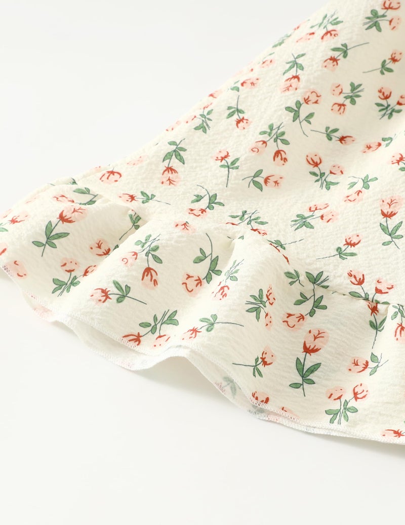 Fdqin Girls Floral Dresses Cute Square Neck A-line Swing Dress Flowy Tie Back Dresses for Spring Summer Apricot Floral 5-6 Years - Image 5