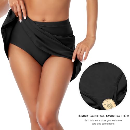 Hilor Women's High Waisted Swim Skirt Bottoms Athletic Swimsuits Tankini Skirt with Panty Black 20 - Image 5