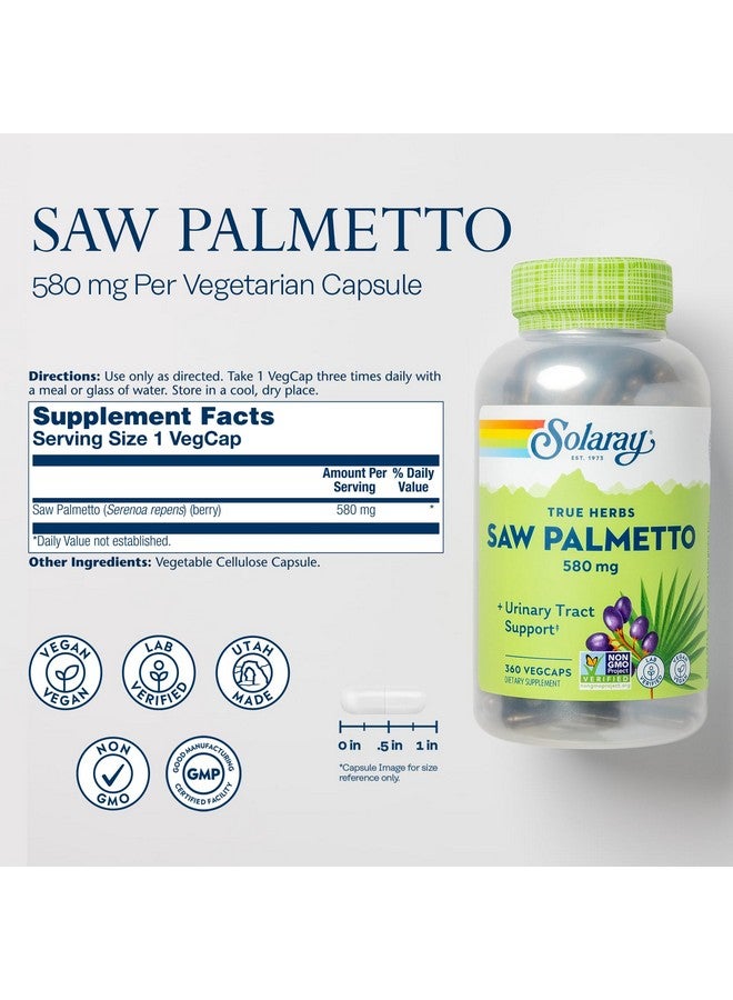 SOLARAY Saw Palmetto Berries 580 mg - Prostate Supplements for Men - Prostate Health, Urinary Tract Support, Hair Health, w/Fatty Acids and Plant Sterols, Vegan, 60-Day Guarantee, 360 VegCaps - Image 2