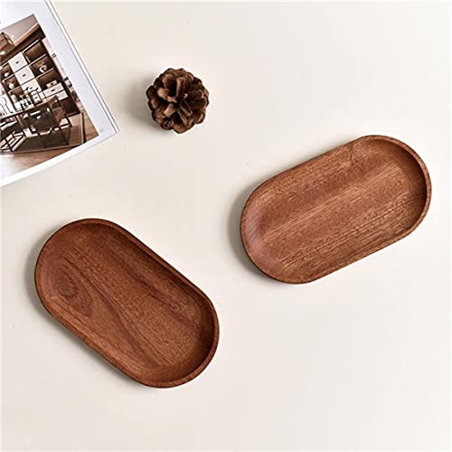 BWRMHME Mini Serving Tray for Jewellery Key Coin Set of 2, Oval Natural Wood Dessert Cup Tray, Small Wooden Cheese Plate, Tableware Decorative Tray (2) - Image 2