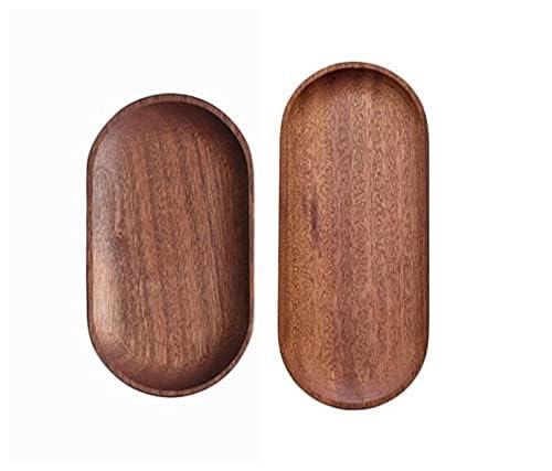 BWRMHME Mini Serving Tray for Jewellery Key Coin Set of 2, Oval Natural Wood Dessert Cup Tray, Small Wooden Cheese Plate, Tableware Decorative Tray (2) - Image 1
