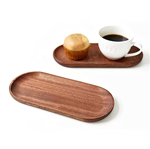 BWRMHME Mini Serving Tray for Jewellery Key Coin Set of 2, Oval Natural Wood Dessert Cup Tray, Small Wooden Cheese Plate, Tableware Decorative Tray (2) - Image 4