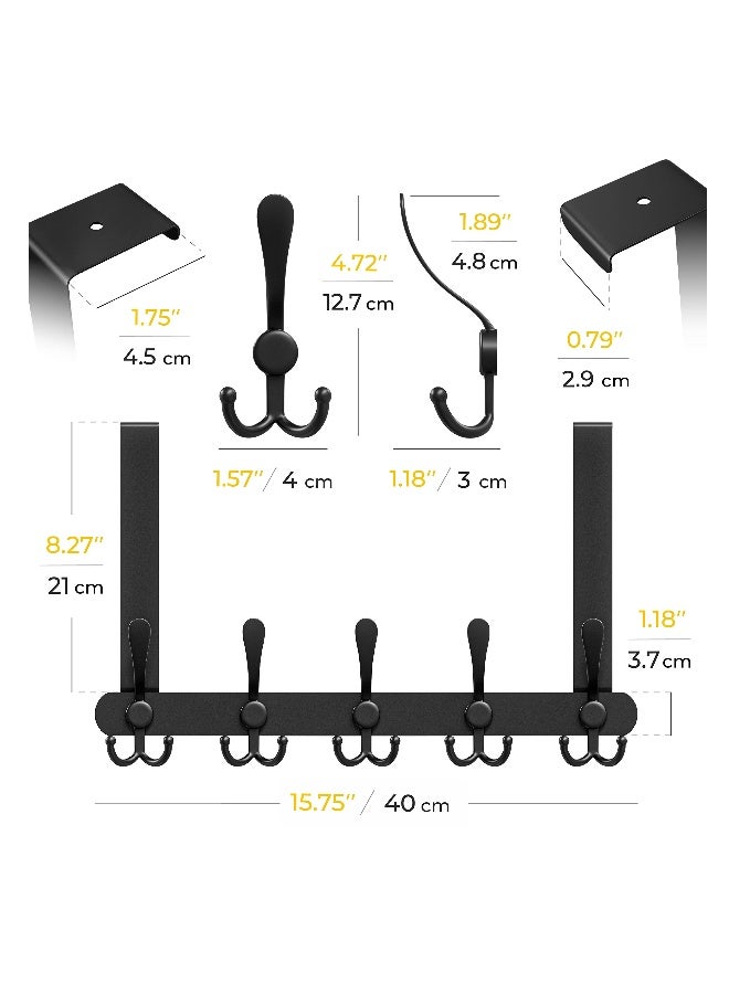 Door Hooks, Over Door Hanger with 5 Triple Hooks, 40CM Stainless Steel Coat Hanger for Bathroom, Bedroom, Closet, Bags, Keys, Black - Image 4