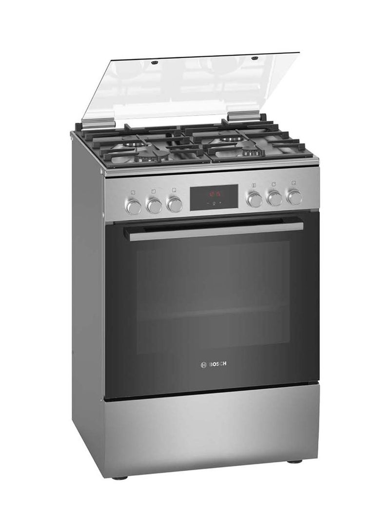 BOSCH Dual Fuel Range Cooker, 60 cm, with Cast Iron Pan Supports HXQ38AE50M Stainless Steel - Image 1