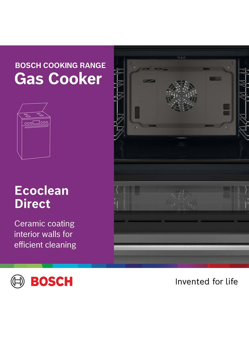 BOSCH Dual Fuel Range Cooker, 60 cm, with Cast Iron Pan Supports HXQ38AE50M Stainless Steel - Image 3