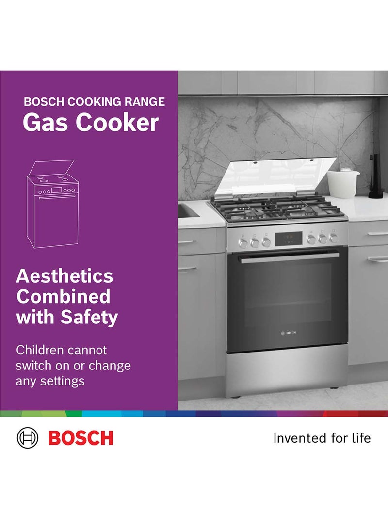 BOSCH Dual Fuel Range Cooker, 60 cm, with Cast Iron Pan Supports HXQ38AE50M Stainless Steel - Image 5