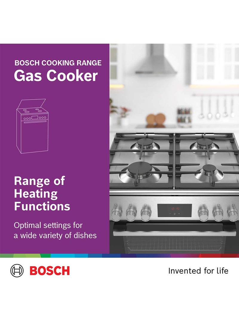 BOSCH Dual Fuel Range Cooker, 60 cm, with Cast Iron Pan Supports HXQ38AE50M Stainless Steel - Image 4