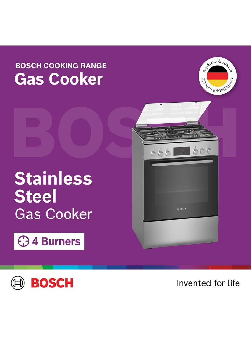 BOSCH Dual Fuel Range Cooker, 60 cm, with Cast Iron Pan Supports HXQ38AE50M Stainless Steel - Image 2