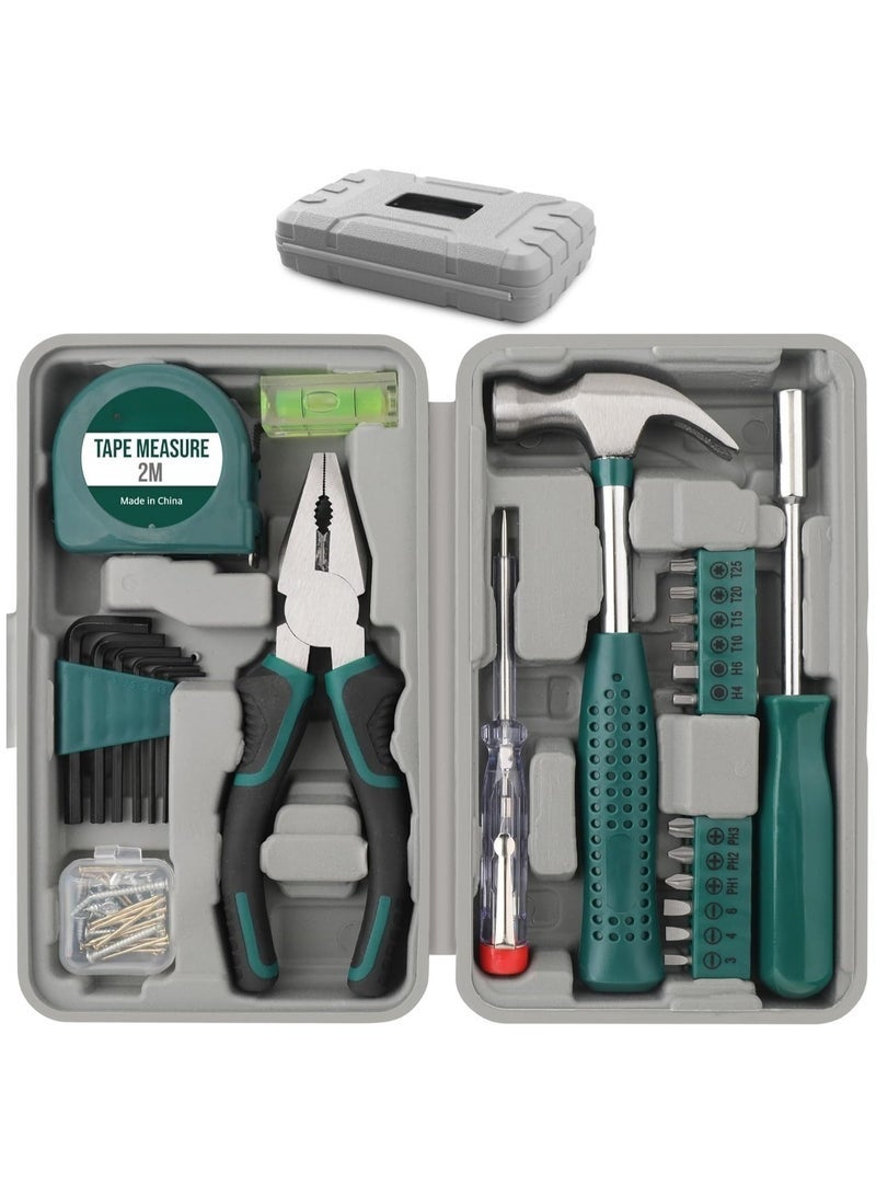 25pc Green Compact Hand Tool Set for Home & Office DIY. Basic Household Repair Kit in Portable Case - Best Deal Finder