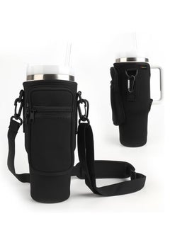 Water Bottle Carrier Bag with Phone Pocket for Stanley 40oz Tumbler Water Bottle Holder Pouch with Adjustable Shoulder Strap and Carabiner Stanley Cup Accessories for Hiking Travelling Camping