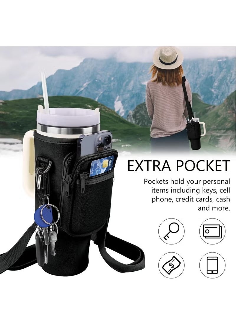 Generic - Water Bottle Carrier Bag with Phone Pocket for Stanley 40oz Tumbler Water Bottle Holder Pouch with Adjustable Shoulder Strap and Carabiner Stanley Cup Accessories for Hiking Travelling Camping - Image 1