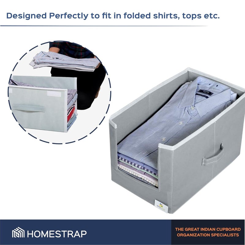 Homestrap Set Of 4 Non Woven Shirt StackerCloth Storage Foldable Wardrobecloset Organizer With Handle For Tshirts Shirts Clothes GreyFeatured on Shark Tank - Image 4