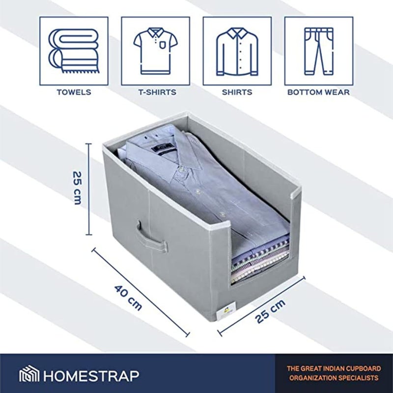 Homestrap Set Of 4 Non Woven Shirt StackerCloth Storage Foldable Wardrobecloset Organizer With Handle For Tshirts Shirts Clothes GreyFeatured on Shark Tank - Image 2