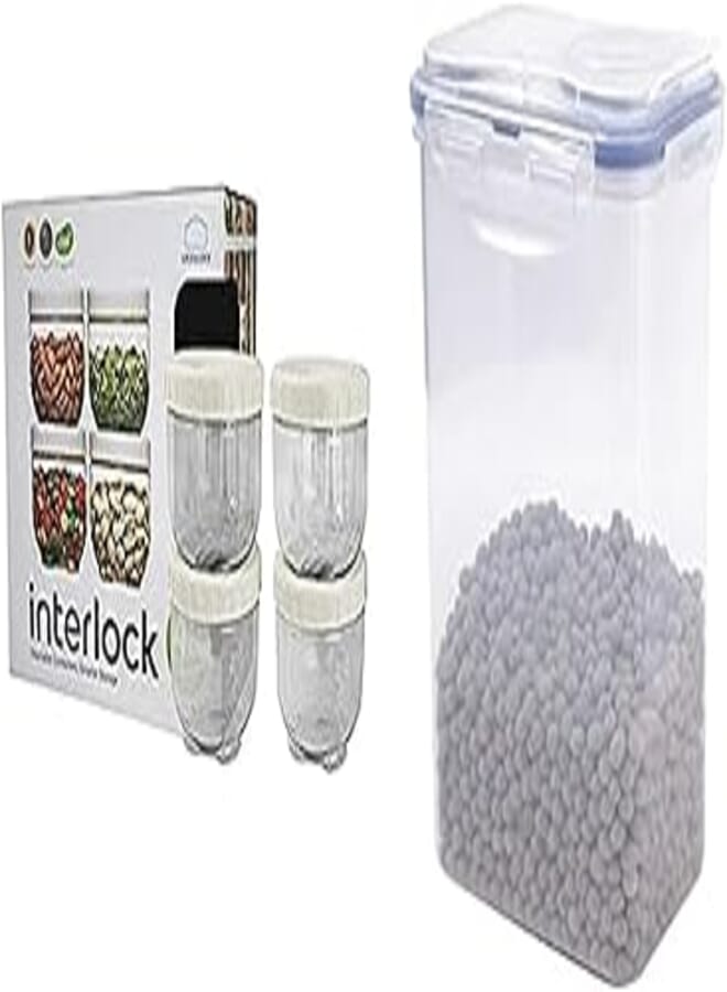 LocknLock Interlock Door Pocket Refrigerator container, White, 4 Pieces, INL301PS4 + LocknLock 1.8 Liter Rectangular Food Container With Lid