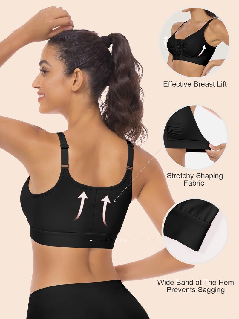 EUYZOU Post Surgery Compression Bras for Women Front Closure Mastectomy Surgical Bras Wireless with Adjustable Straps, Black L - Image 3