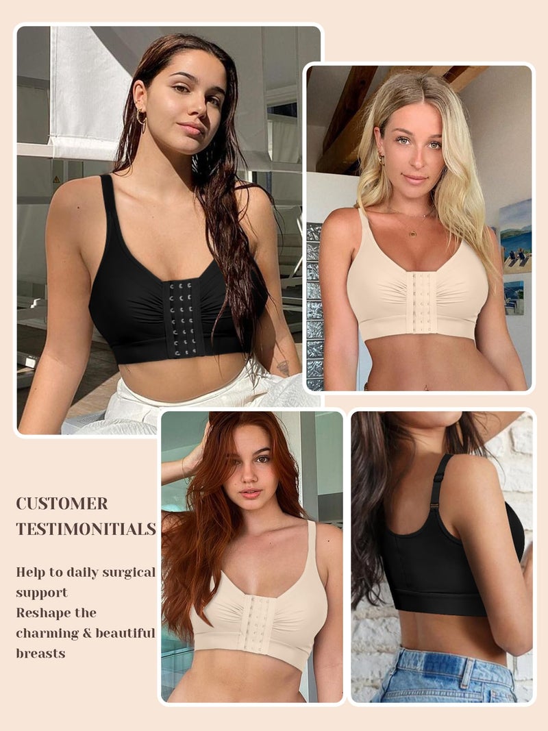 EUYZOU Post Surgery Compression Bras for Women Front Closure Mastectomy Surgical Bras Wireless with Adjustable Straps, Black L - Image 4