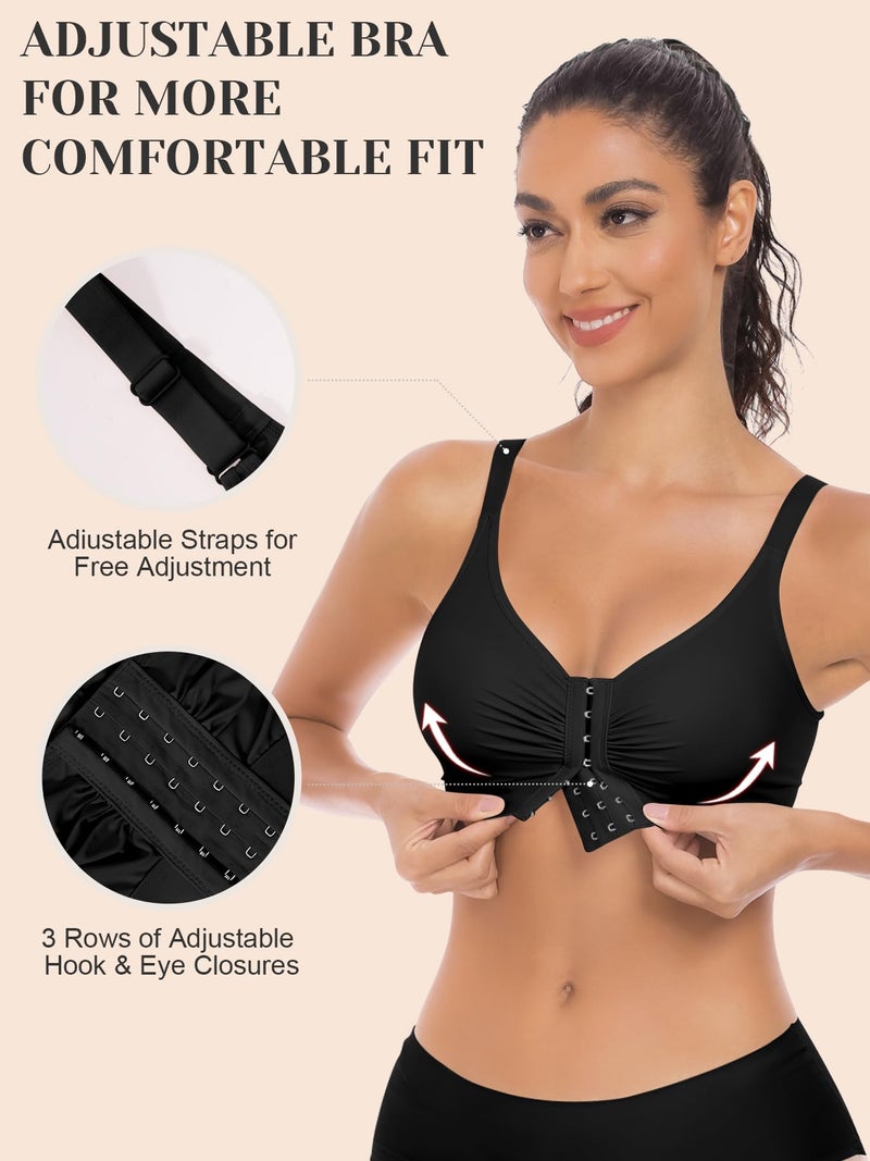 EUYZOU Post Surgery Compression Bras for Women Front Closure Mastectomy Surgical Bras Wireless with Adjustable Straps, Black L - Image 2