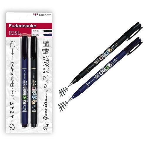 Tombow WS-BHS-2P Fudenosuke Hard and Soft Tip Brush Pen - Black - Image 1