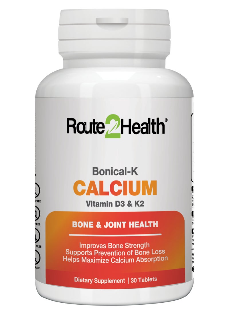Route2Health Route 2 Health Calcium 500 mg with Vitamin D3 and K2 – Bone and Teeth Support – 30 Tablets – Daily Calcium Supplement with 500 mg Calcium, 400 IU D3, and 90 mcg K2 - Image 1