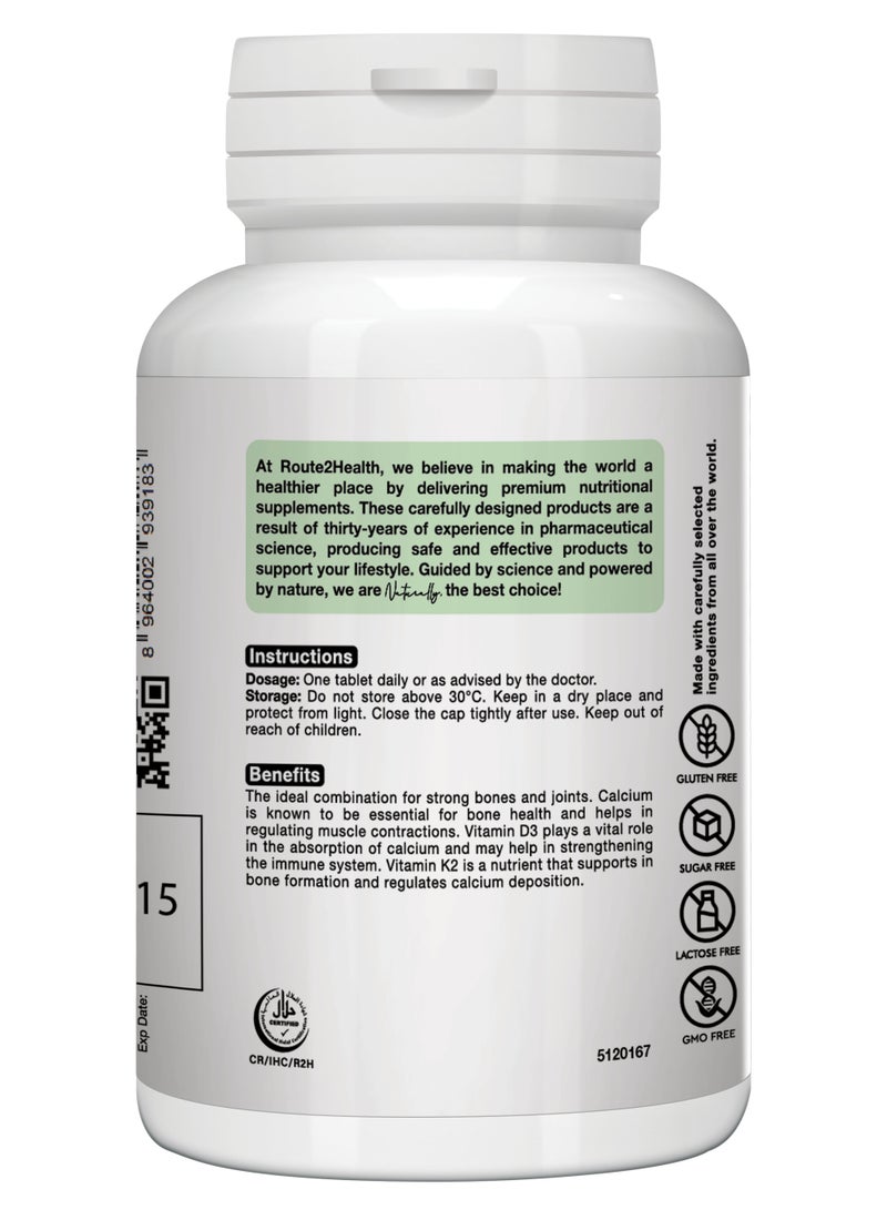 Route2Health Route 2 Health Calcium 500 mg with Vitamin D3 and K2 – Bone and Teeth Support – 30 Tablets – Daily Calcium Supplement with 500 mg Calcium, 400 IU D3, and 90 mcg K2 - Image 2