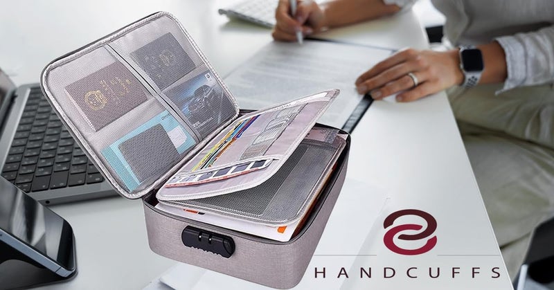 Handcuffs File Organizer with 3-Digit Password Lock, Multi-Layer Document Storage Bag with Handle & Zippers, Office & Travel Use (Grey) - Image 4