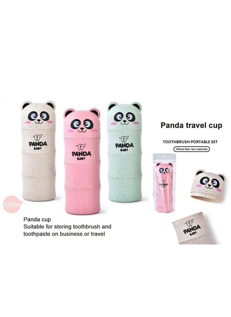 Brain Giggles Brain Giggles Panda Pattern Toothbrush Toothpaste Case Wheat Straw Portable Cup Holder for Kids Travel Home Used - Beige  - Image 3