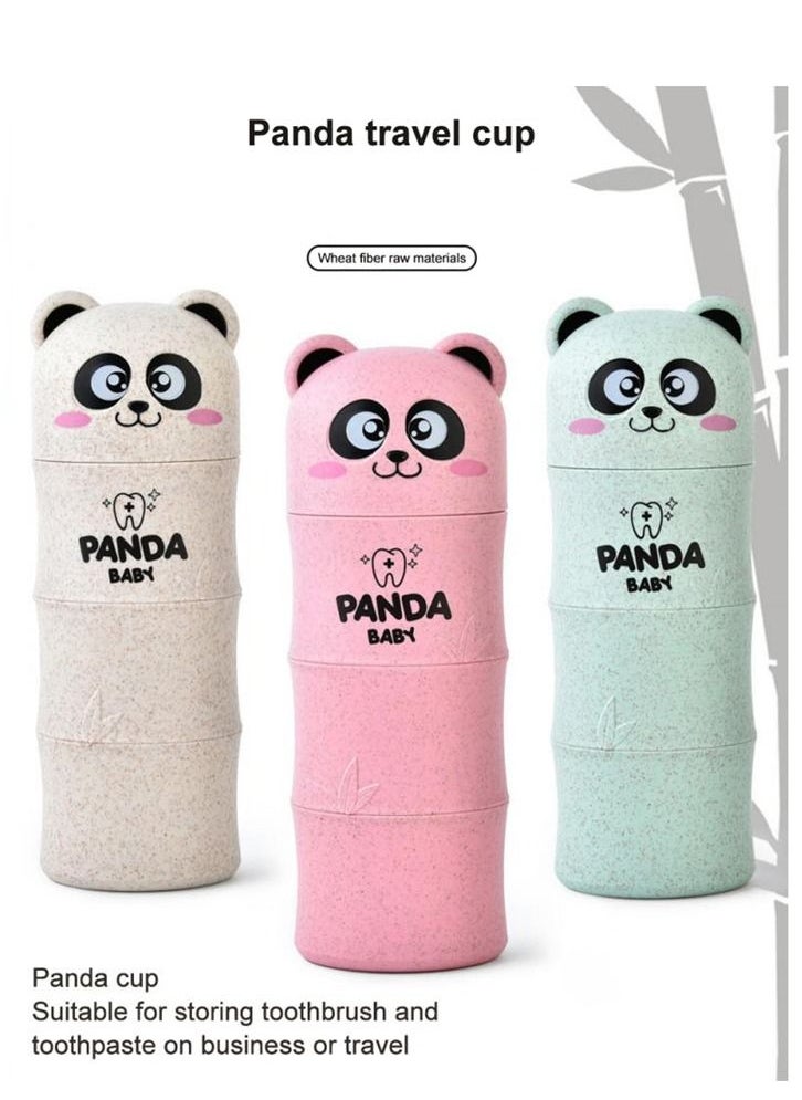 Brain Giggles Brain Giggles Panda Pattern Toothbrush Toothpaste Case Wheat Straw Portable Cup Holder for Kids Travel Home Used - Beige  - Image 5