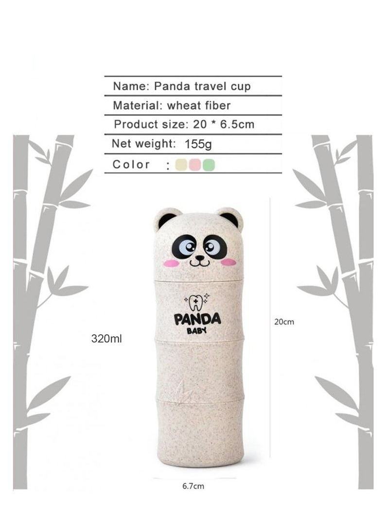 Brain Giggles Brain Giggles Panda Pattern Toothbrush Toothpaste Case Wheat Straw Portable Cup Holder for Kids Travel Home Used - Beige  - Image 2