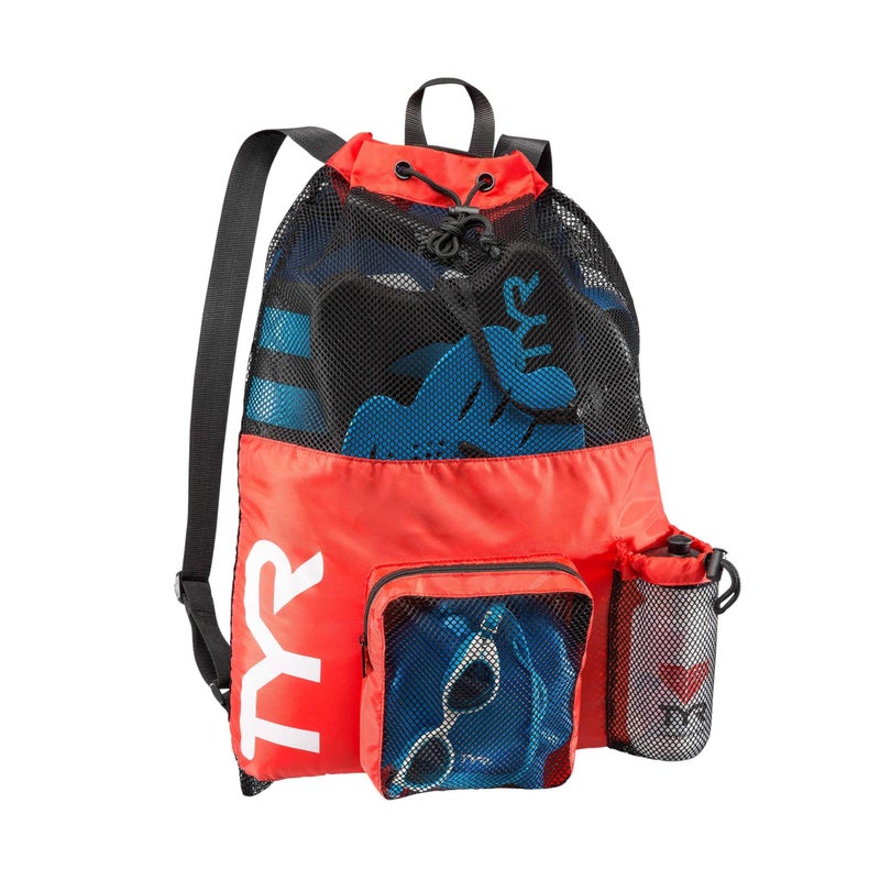 TYR Big Mesh Mummy Backpack for Wet Swimming, Gym, and Workout Gear, Red - Image 1