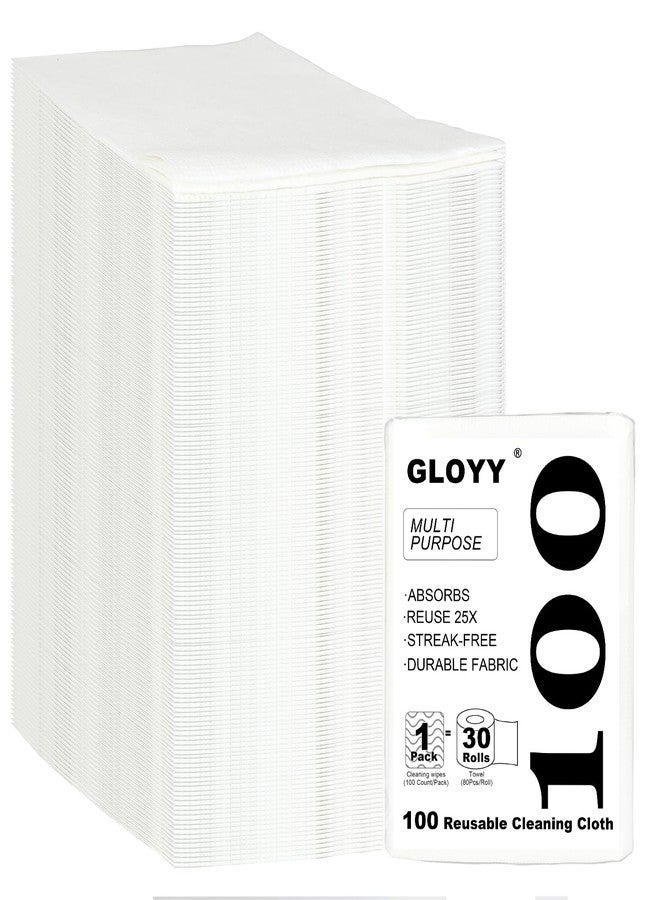 GLOYY مناديل غسيل جلاي القابلة للاستخدام مرة واحدة وقطع تنظيف، 100 قطعة، قطع متعددة الاستخدام للمطبخ والحمام والنوافذ، بيضاء - Image 1