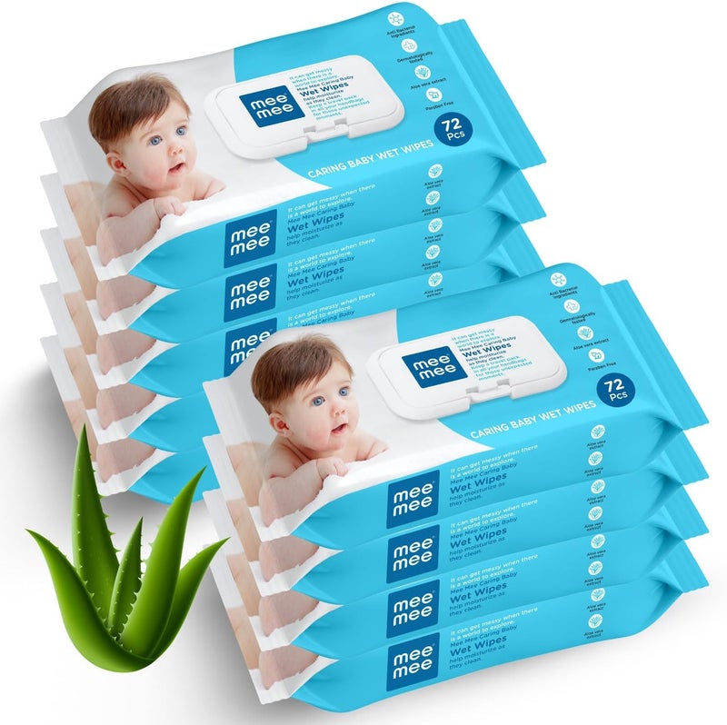 Mee Mee Caring Baby Wet Wipes with Aloe Vera - 72 Wipes/Pack (Pack of 9) - Image 1
