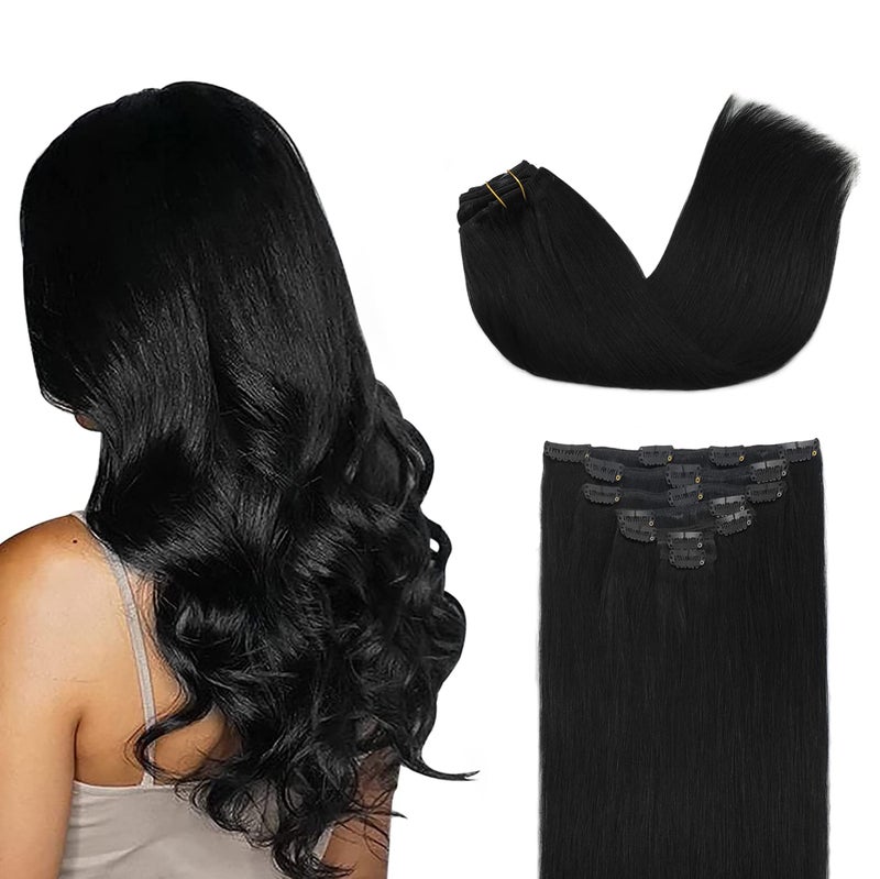 GOO GOO Clip in Hair Extensions Real Human Hair Remy Human Hair Extensions Clip ins for Women Natural Human Hair 22inch 120g 7Pcs 1B161B Balayage Natural Black to Light Blonde