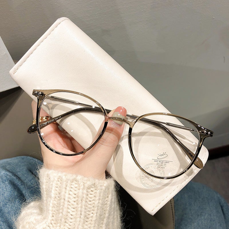 Elegant Cold Tea Color Myopia Glasses Frame for Women - Ultra-Light Anti-Blue Light Eyewear, YALONG 9531