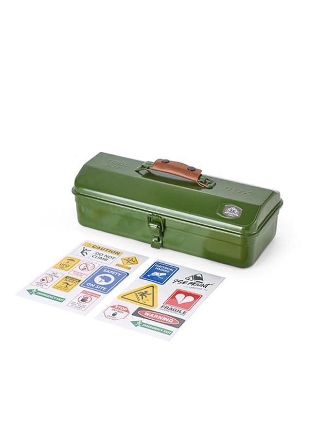general Outdoor Tool Storage Box Portable Camping Picnic Suitcase Metal Tool Storage Box Sundries Storage Box with Handle (Green Toolbox No Printing + Handguard + Small Sticker + Large Sticker + Lining) - Image 1