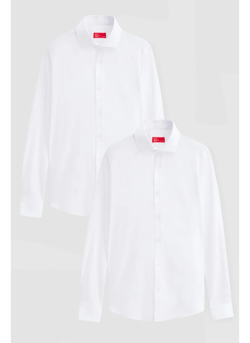 D'S DAMAT Ds Groom Slim Fit White Italian Collar Slim Cut Classic Tie Long Sleeve Easy Iron Breathable 2-Piece Shirt