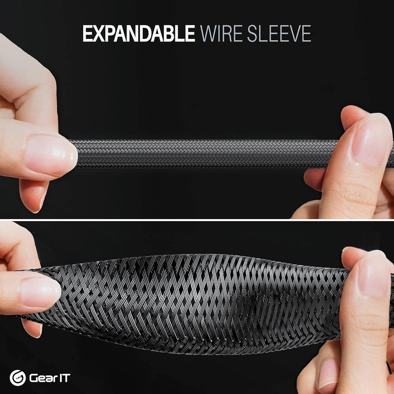 GearIT (100ft, 1/4 Inch) PET Expandable Cable Management Sleeve Wire Loom Cord Cover for USB Cable, Power Cord, Audio Video Cable and More - Black - Image 2