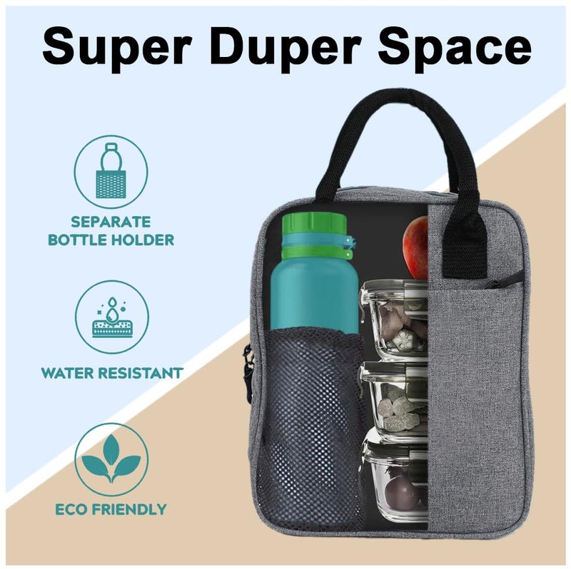 Zaib Insulated LunchTiffinTravelStorage Bag Leakproof Keeps Hot and Cold Unisex Lunch Box Bag for Kids Office Picnic School Canvas1 Light Grey - Image 4