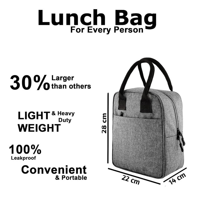 Zaib Insulated LunchTiffinTravelStorage Bag Leakproof Keeps Hot and Cold Unisex Lunch Box Bag for Kids Office Picnic School Canvas1 Light Grey - Image 3