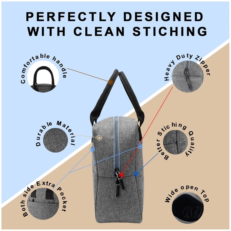 Zaib Insulated LunchTiffinTravelStorage Bag Leakproof Keeps Hot and Cold Unisex Lunch Box Bag for Kids Office Picnic School Canvas1 Light Grey - Image 5