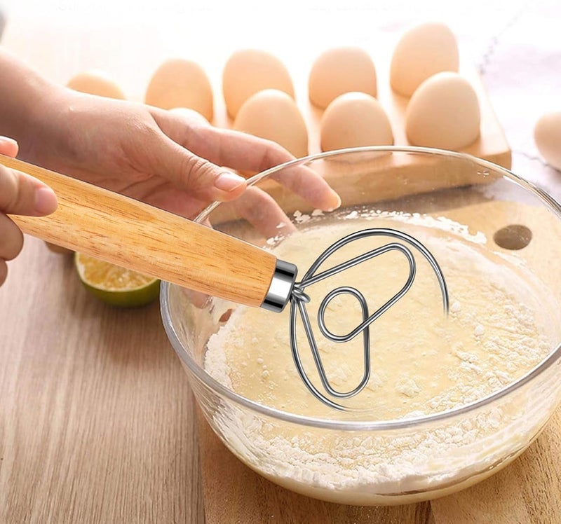 agttete خلاط العجين الدنماركي من الفولاذ المقاوم للصدأ مع مقبض خشبي لصنع الخبز الهولندي لأدوات الخبز اليدوية لخلط العجين والمعجنات وبيتزا العجين - Image 2